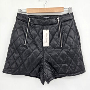 NWT Strut & Bolt Faux Leather Diamond Quilted Shorts Moto Edgy Rocker Chic MED
